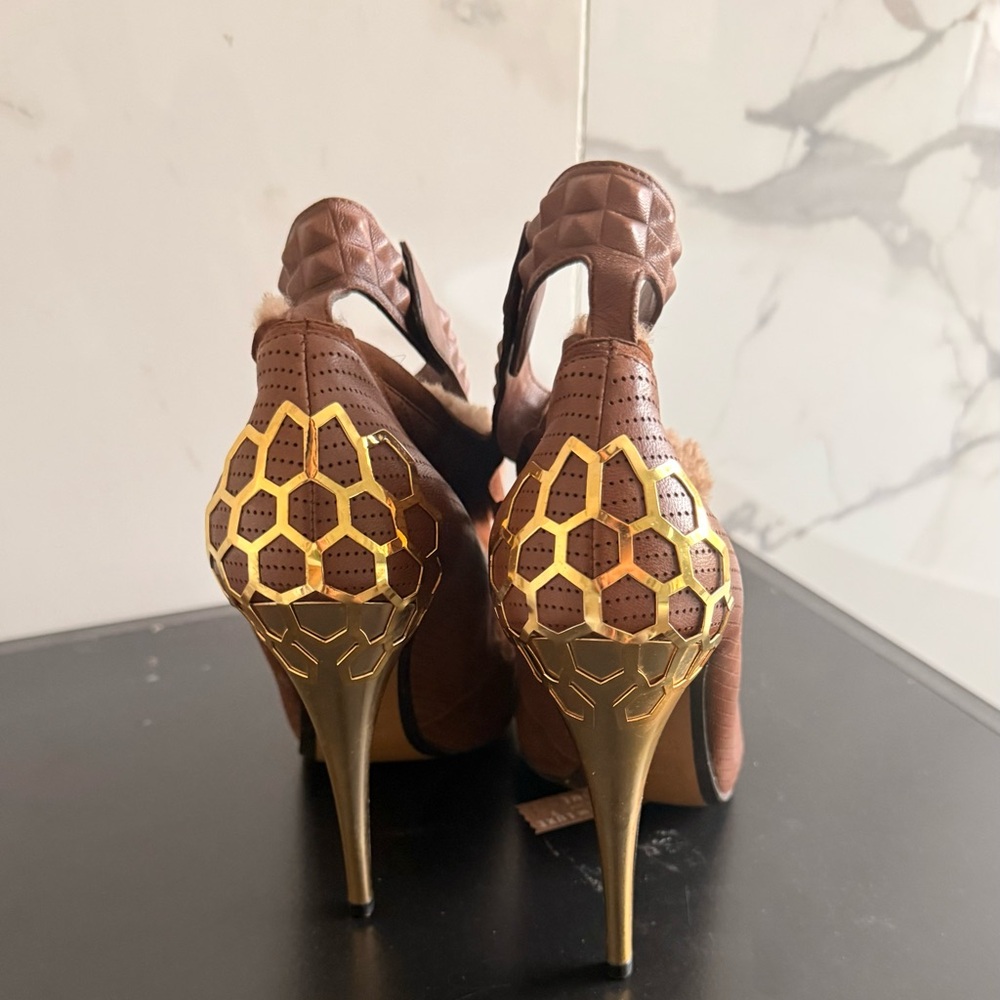Fendi Brown and Gold Heels